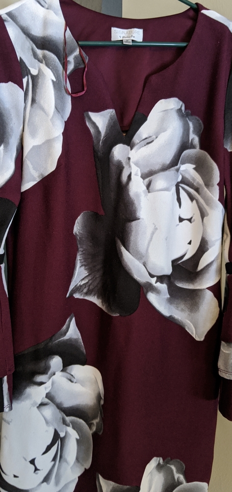 Maroon and Grey/Black Flower Dress